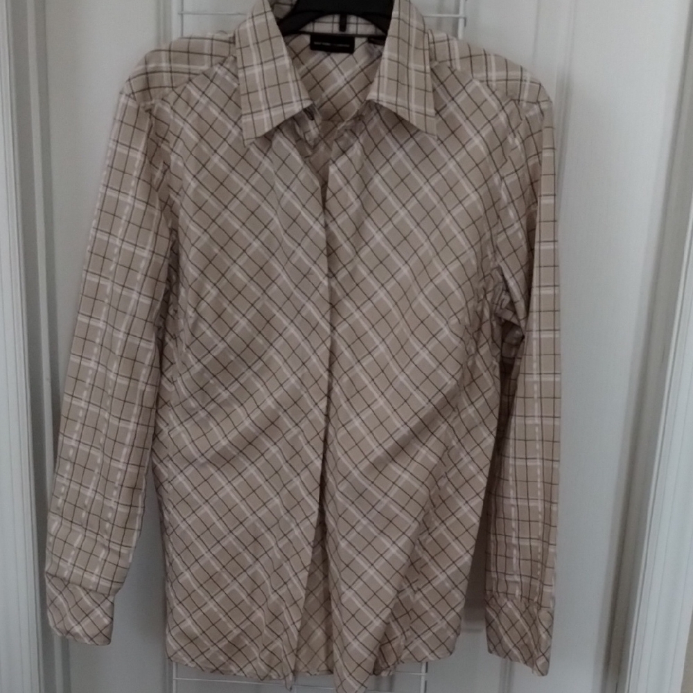 New York & Company Men's Tan Plaid Shirt